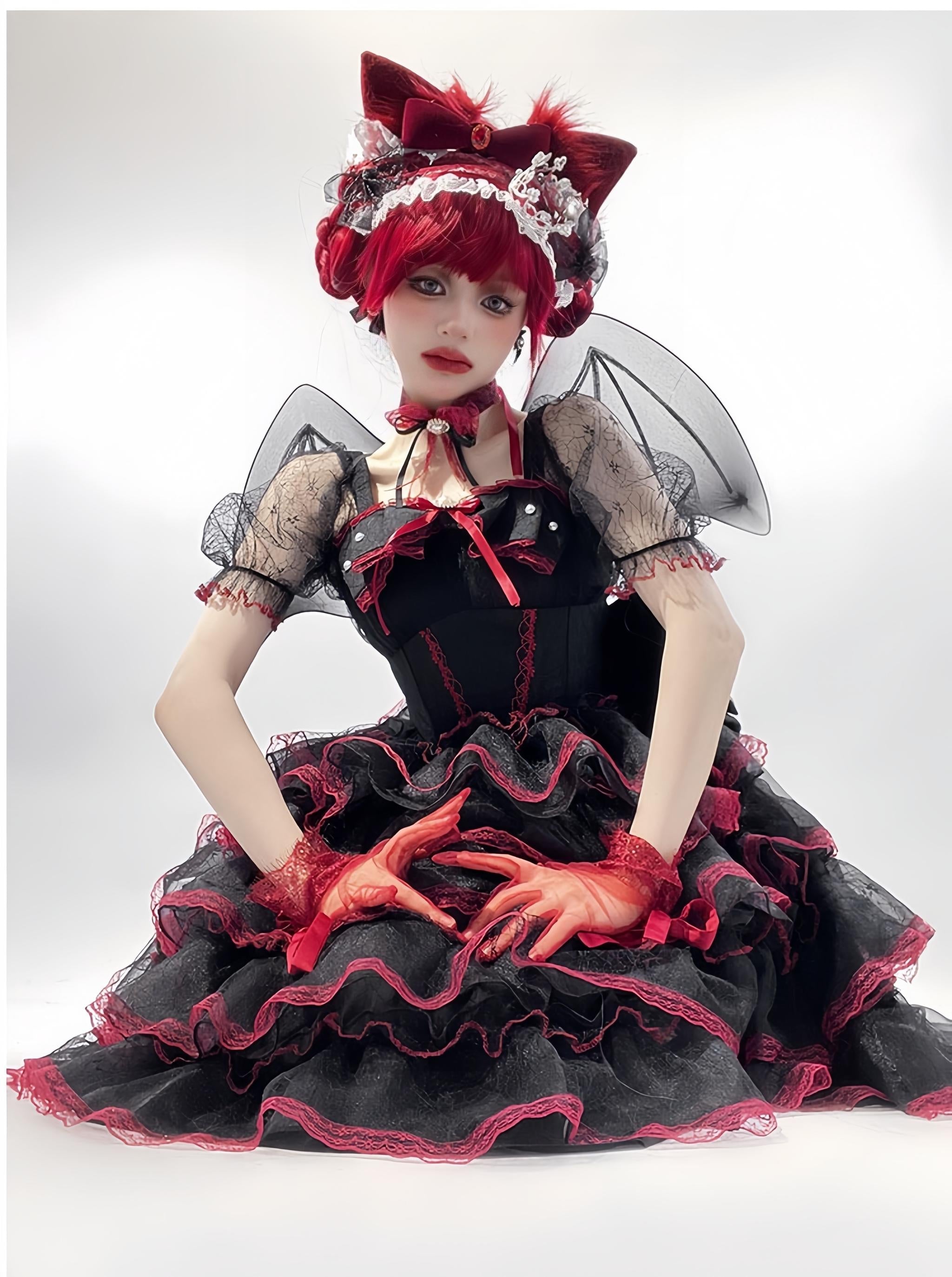 Shisan District - Wedding Lolita OP Suit with Angel Demon Wings - image 14