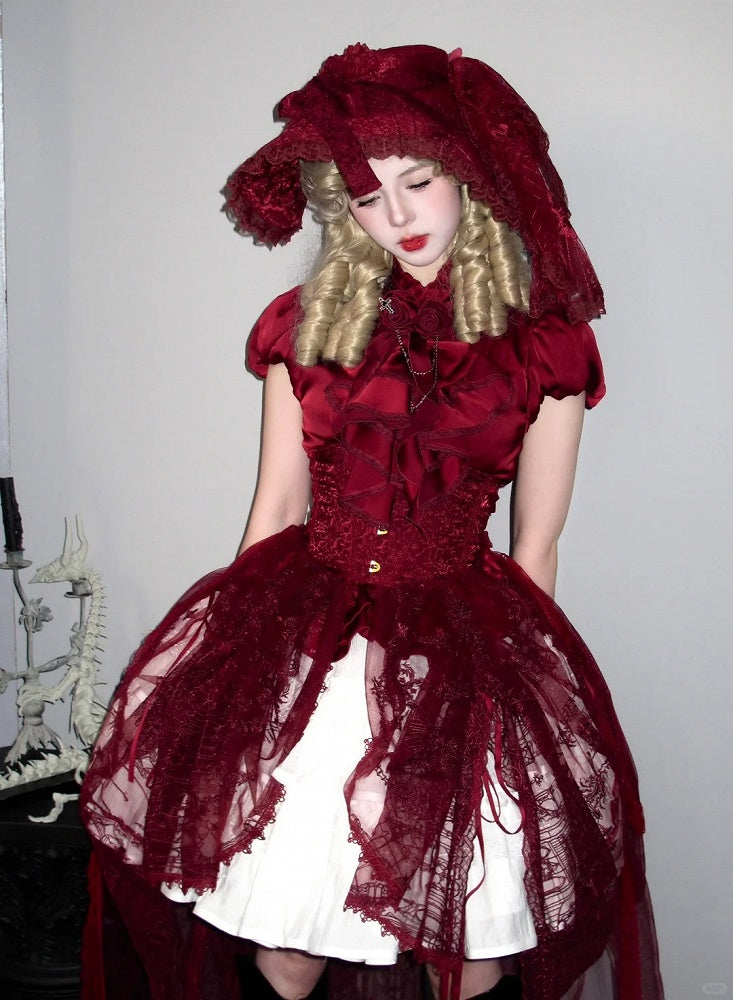 Dragon Bone Red Gothic Lolita Corset Belt - Cathedral Embroidery - image 2