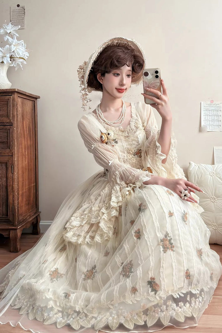 Chloris - Floral Embroidered Sweet Lolita JSK Dress in Apricot - image 6