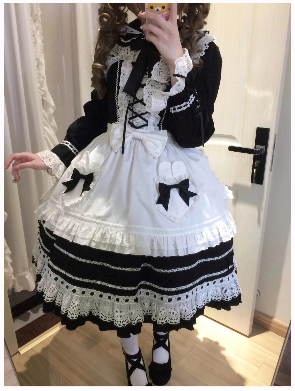 Little Bunny Bakery - Old School Lolita Cotton JSK Dress, Bunny-ear Heart Apron and Accessories - image 15