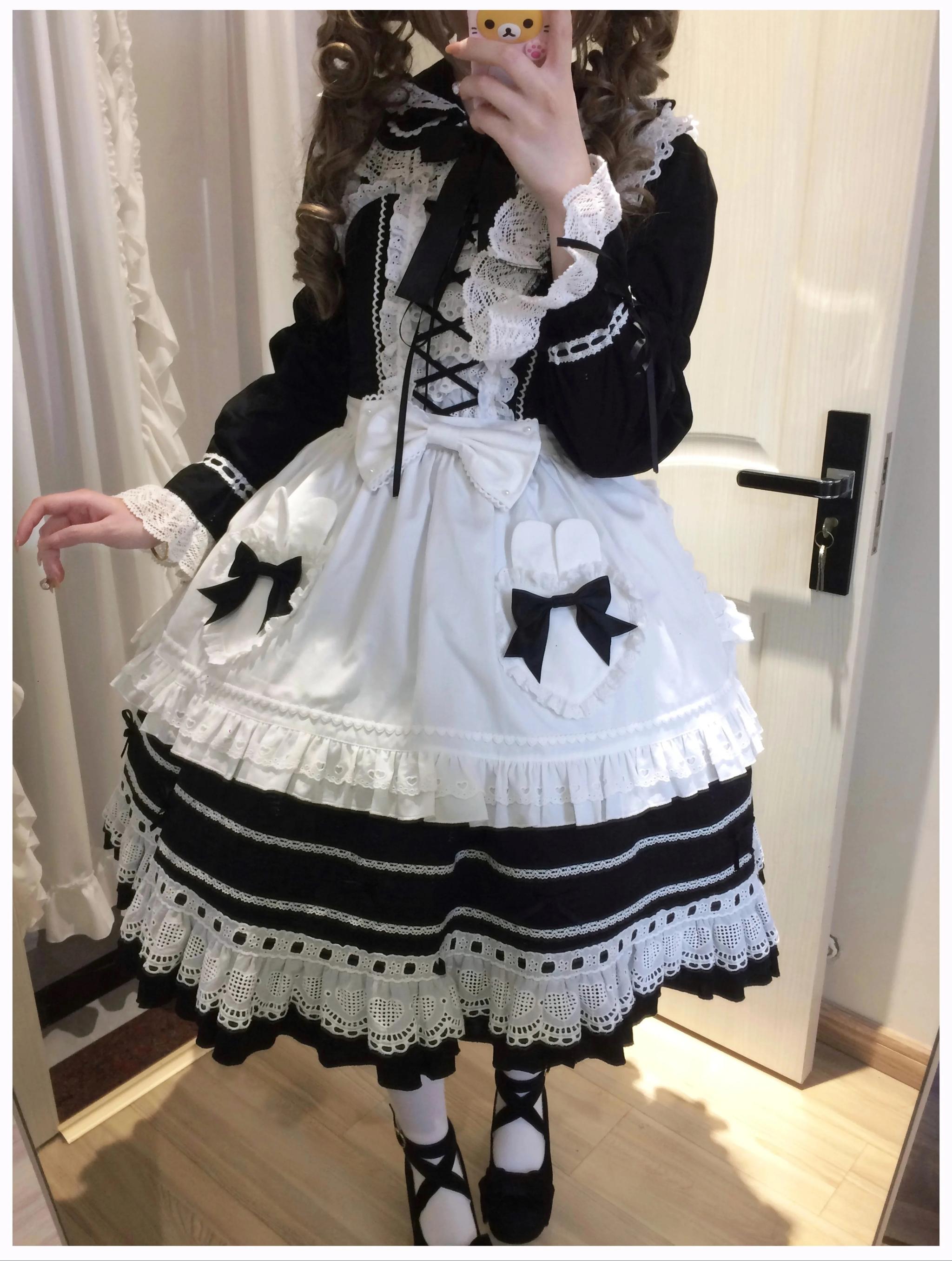 Little Bunny Bakery - Old School Lolita Cotton JSK Dress, Bunny-ear Heart Apron and Accessories - image 15