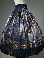 Dark Blue Chess-Print Corset-Waist Lolita Skirt - image 10