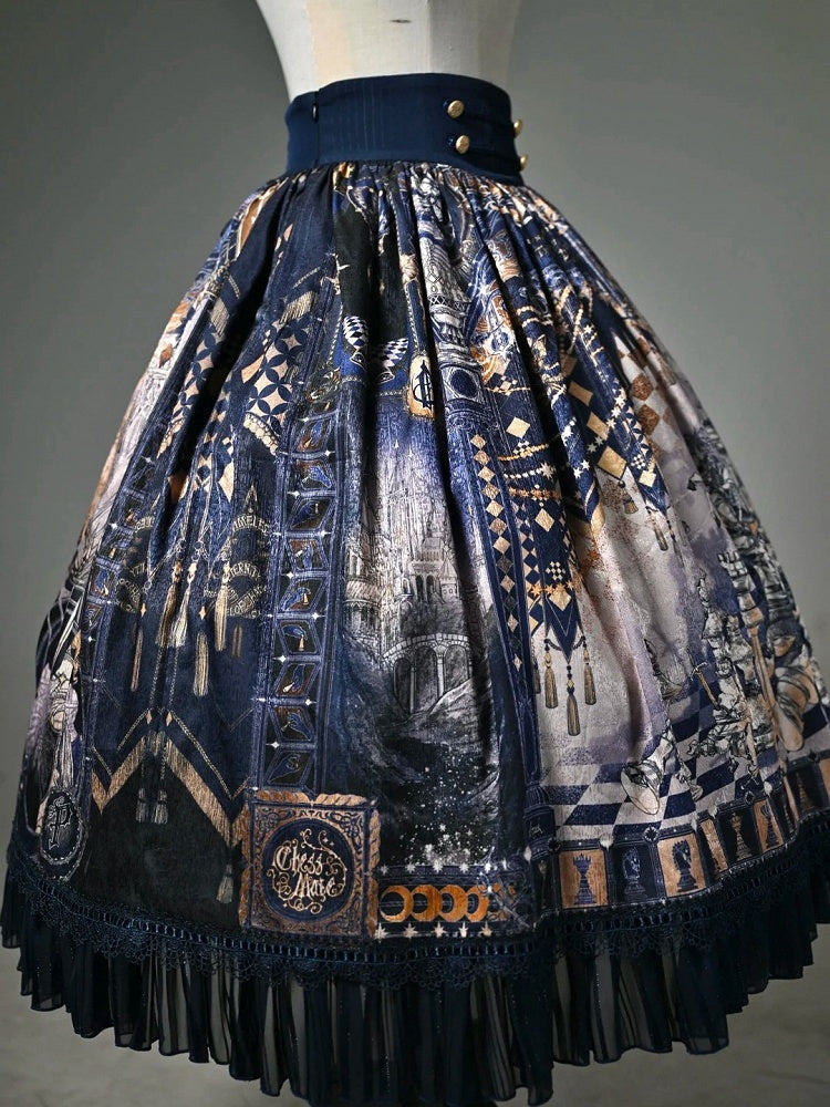 Dark Blue Chess-Print Corset-Waist Lolita Skirt - image 10