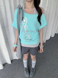 Mint Two-Piece Off-Shoulder Tee with Key Graphic - Solkatt - image 1