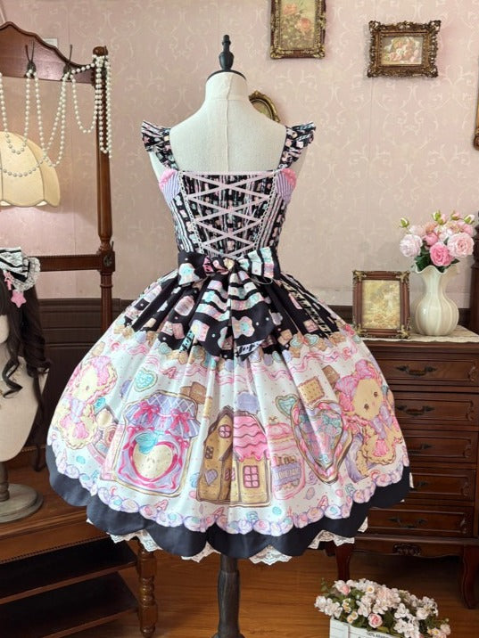 Charcoal Lace Bear-Print JSK with Bow Accents - Sweet Dream Shop - image 2