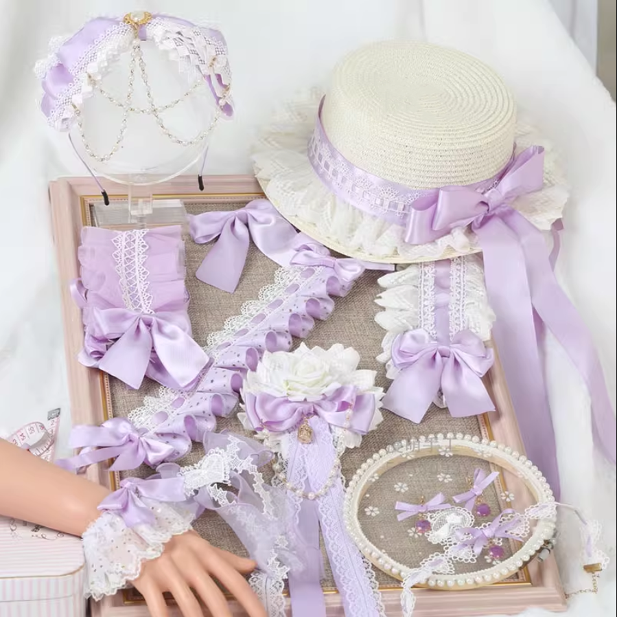 Light Purple Sweet Lolita KC, Cuffs and Hat - image 1