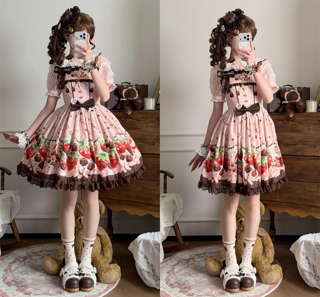 Strawberry Chocolate Lovers Sweet Lolita Embroidered Dress - image 29