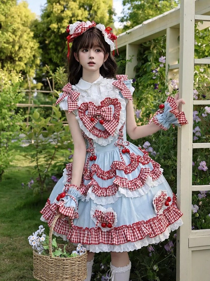 Scarlet and Navy Cherry Polka-Dot Lace JSK - Rosede Cheese - image 2