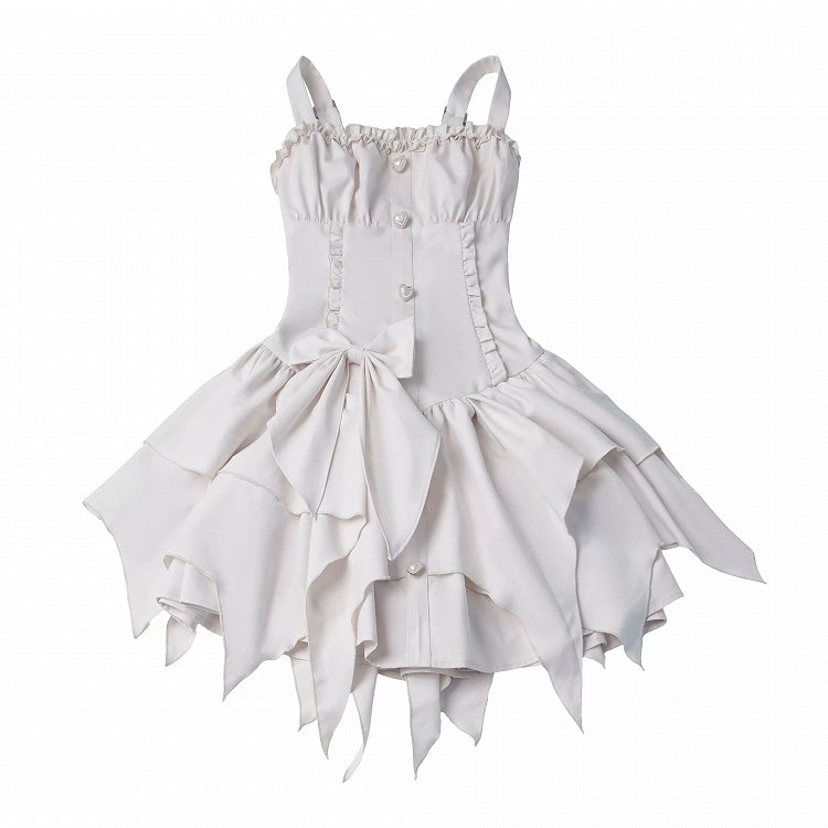 Off-White Asymmetric Cami Dress with Ruffle and Bow - image 2