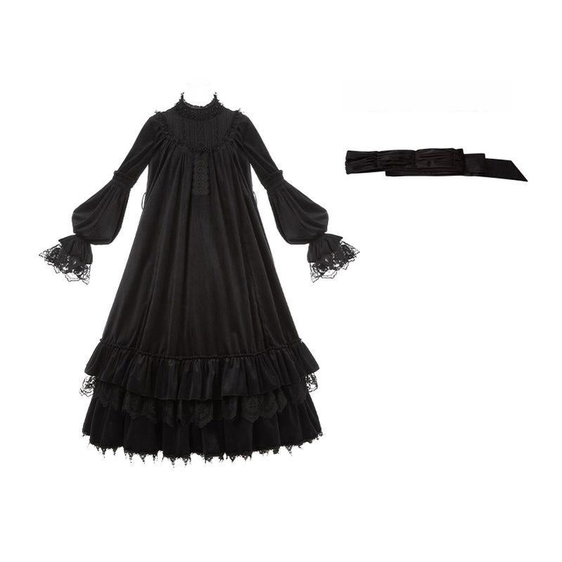 Dawn Bell & Dusk Song - Gothic Lolita Velvet OP Dress, Back Zipper and Accessories - image 27