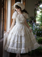 Beige Dots Tulle Flutter-Sleeve Lolita OP Dress with Embroidered Waist Belt - image 8
