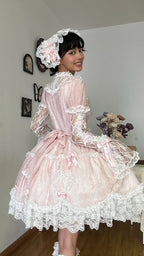 Lacy Doll - Pink Rhinestone Lace Lolita OP Dress and Accessories - image 6