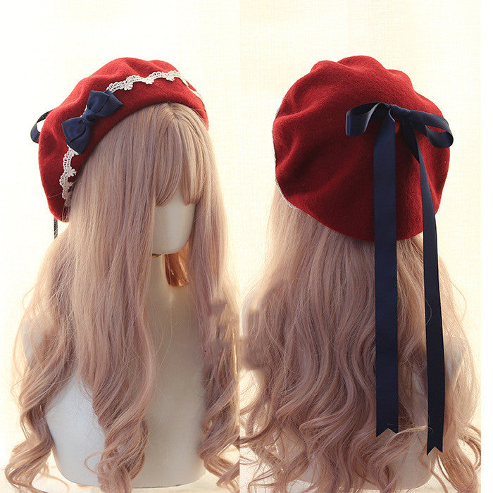 Sweet Woolen Lolita Lace Beret, Japanese Style - image 7