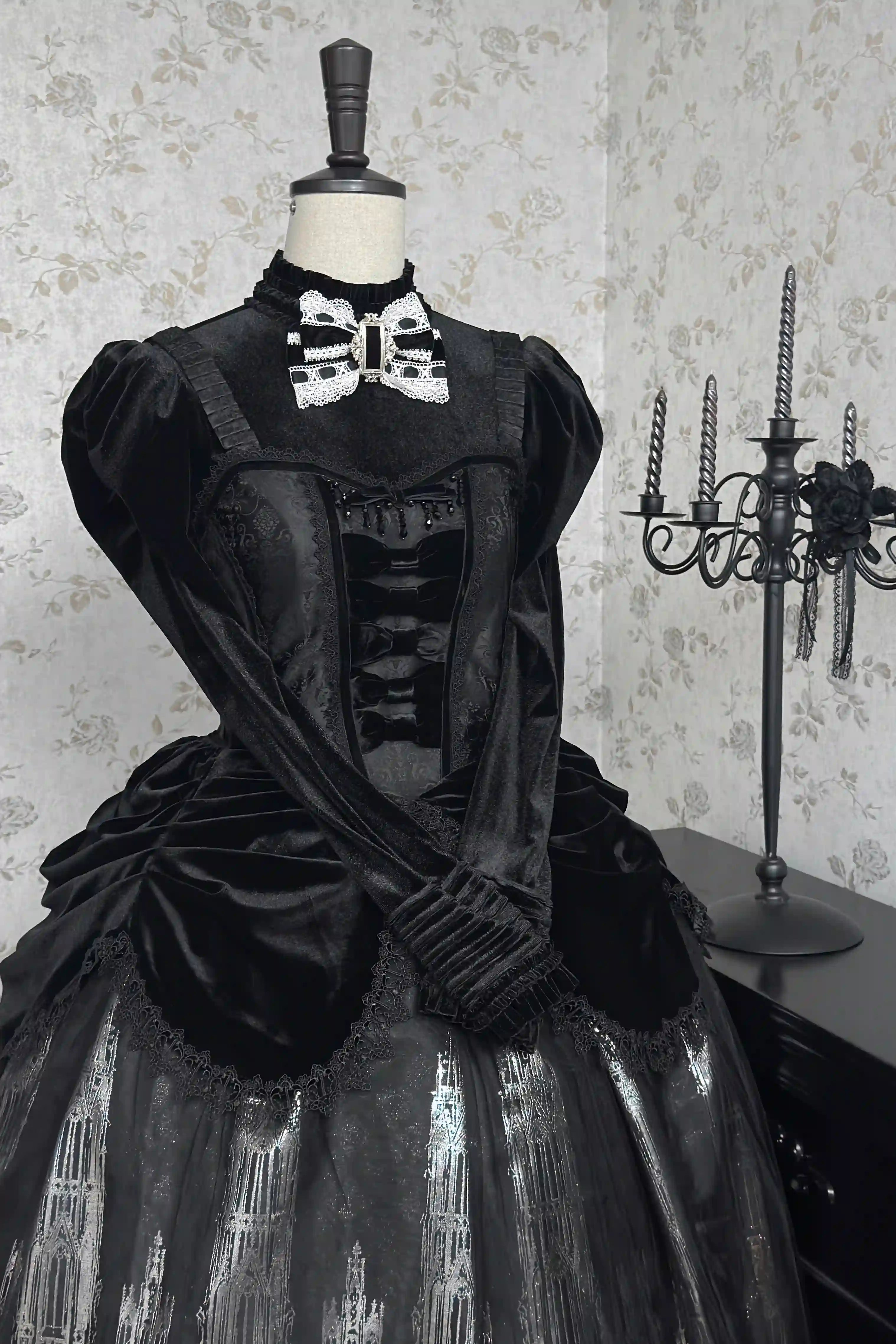 Gothic Cathedral Velvet Lace Corset Lolita JSK and Jacket Set - image 4