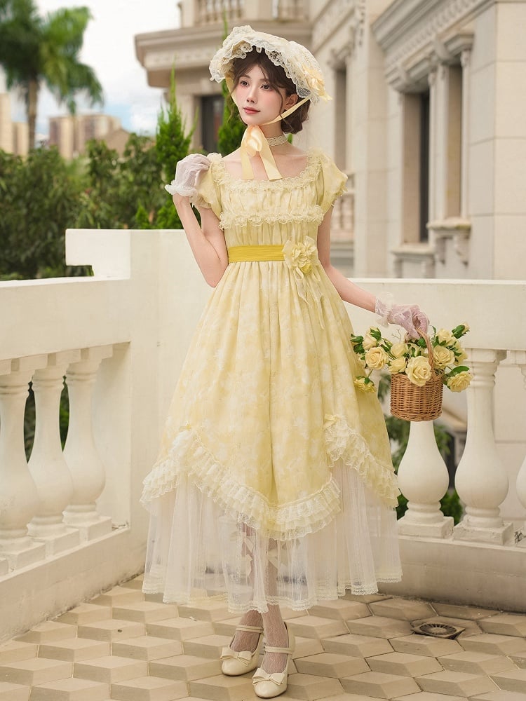 Light Yellow High-Waist Scalloped Lolita OP Full Set - image 1