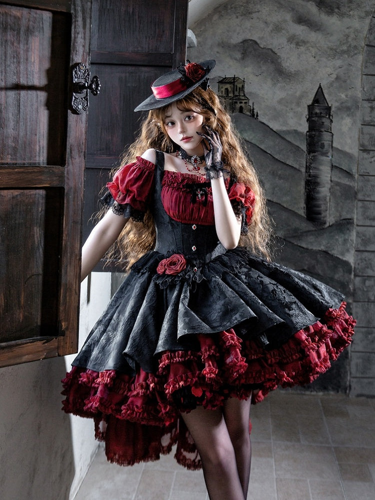 Red Black Gothic Underbust JSK and Off Shoulder Blouse Set - image 6
