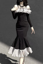 Night Cherry Blossoms Sweet Elegant Lolita Fishtail OP Dress in Black - image 13