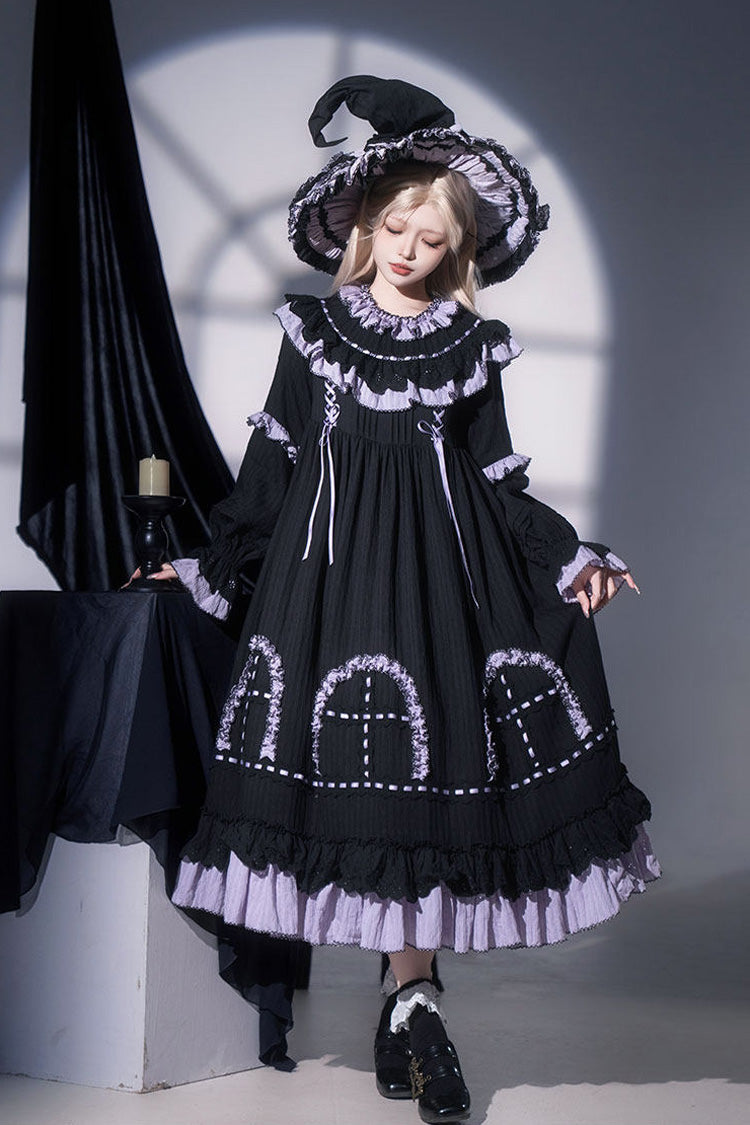 Twin Lilian - Round Collar Long Sleeves Double-Layered Ruffled Bow Lace-Up Gothic Lolita Dress - image 1
