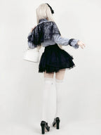 Midnight Blue Lace-Cape Blouse with Long Sleeves - AMAHAKAWA - image 2
