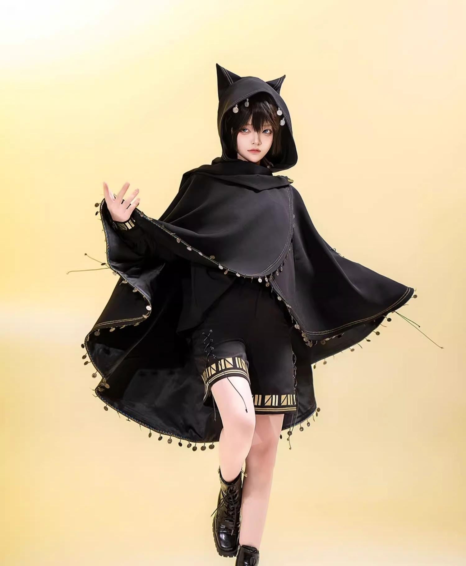 Black Cat - Black Ouji Lolita Cape with Cool Cat Ear Hood - image 4