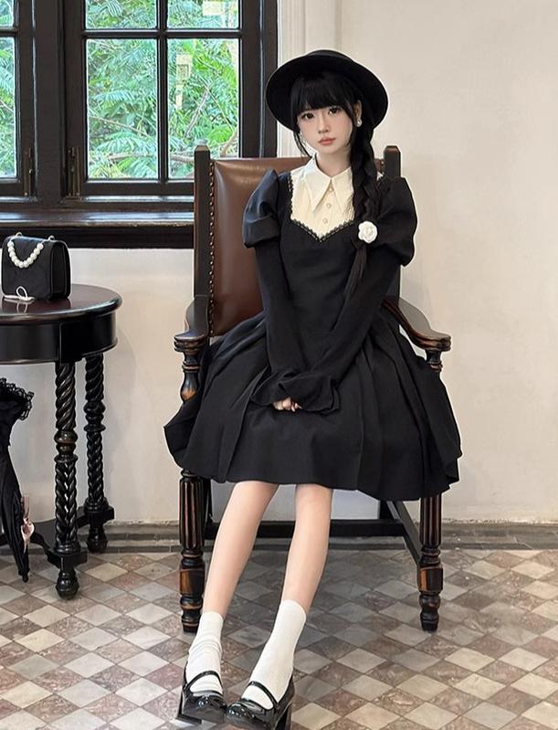 Gothic Lolita OP Dress Nun Style Fishbone Skirt - image 7