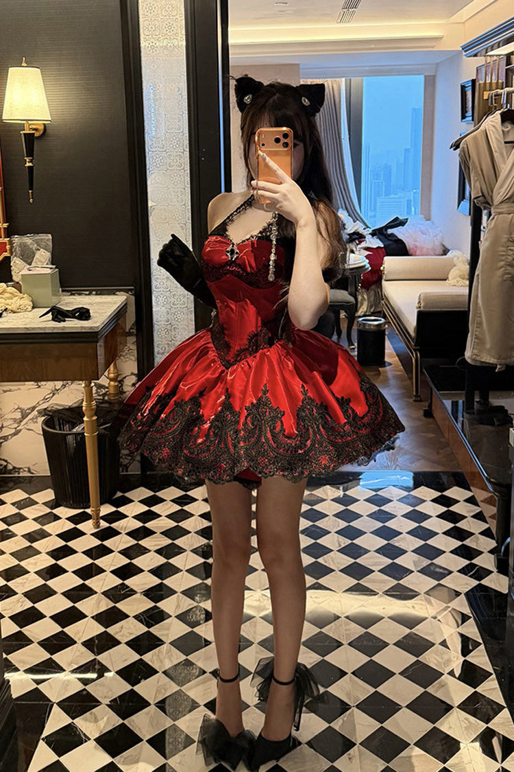 Lace Cat - Gothic Ballet Lolita JSK Dress in Red - image 8