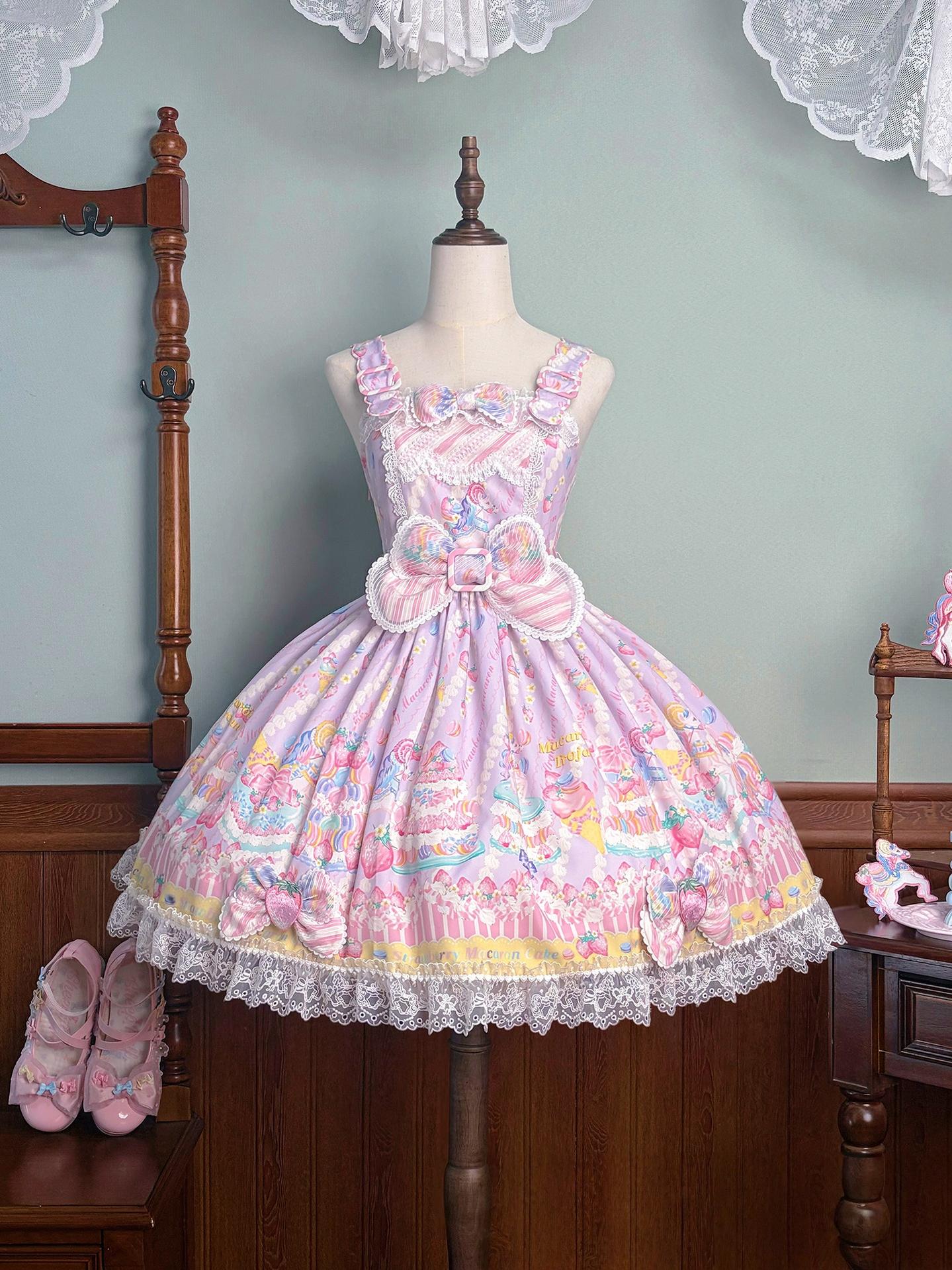 Macaron - Printed Sweet Lolita OP Dress and Old School JSK - image 77