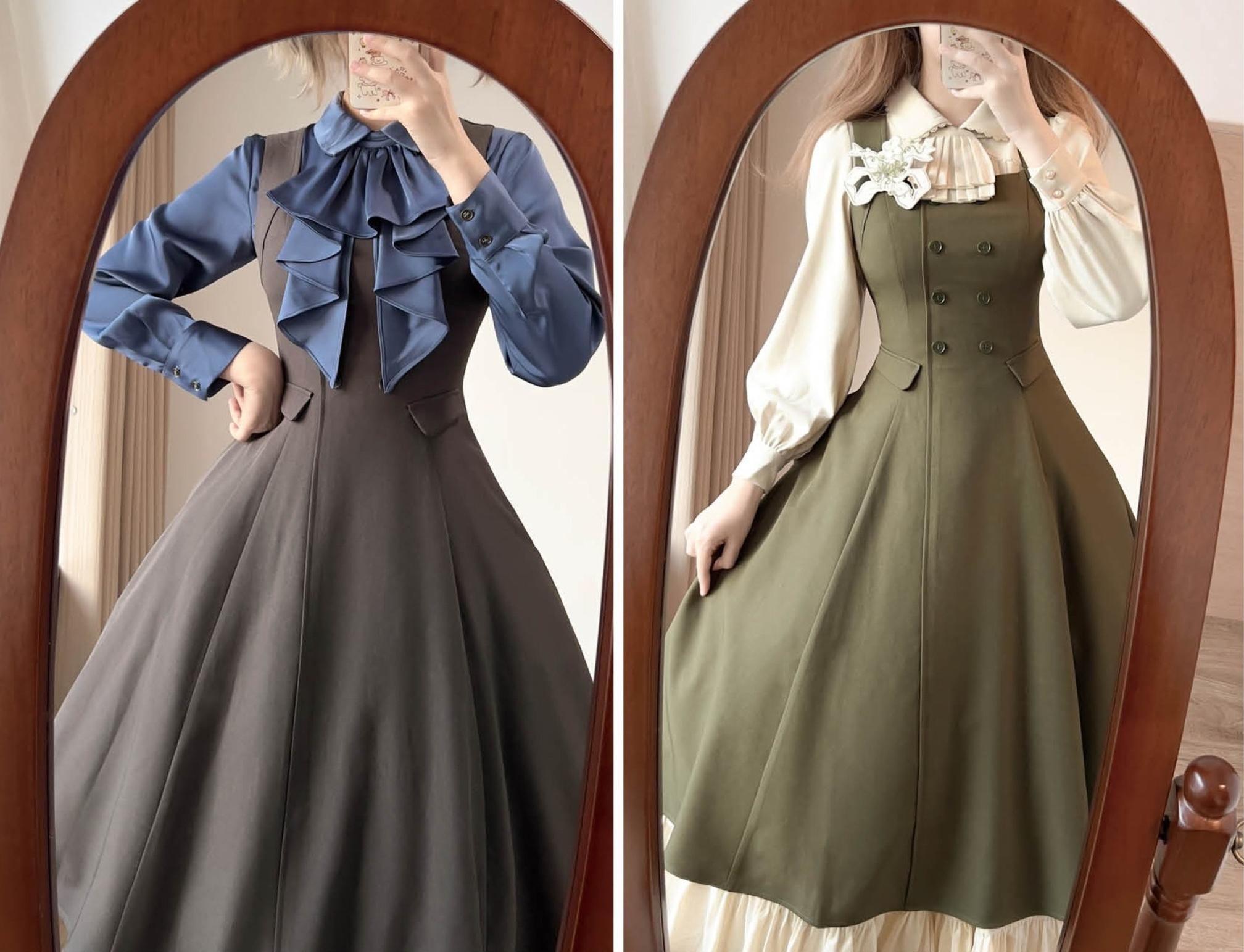 Foggy Forest - Elegant Lolita A-line JSK Dress, Side Pockets - image 19