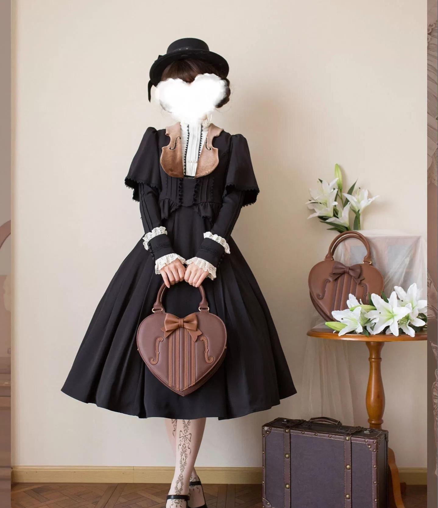 Heart of Violin - PU Classic Lolita Heart Shaped Bag, Violin and Bow Detail - image 11