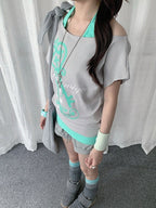 Slate Two-Piece Off-Shoulder Tee with Key Print - Solkatt - image 2