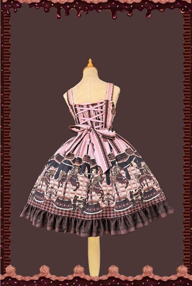 Chocolate Carousel - Peter Pan Collar Old School Lolita JSK Dress, Carousel Print and Accessories - image 11