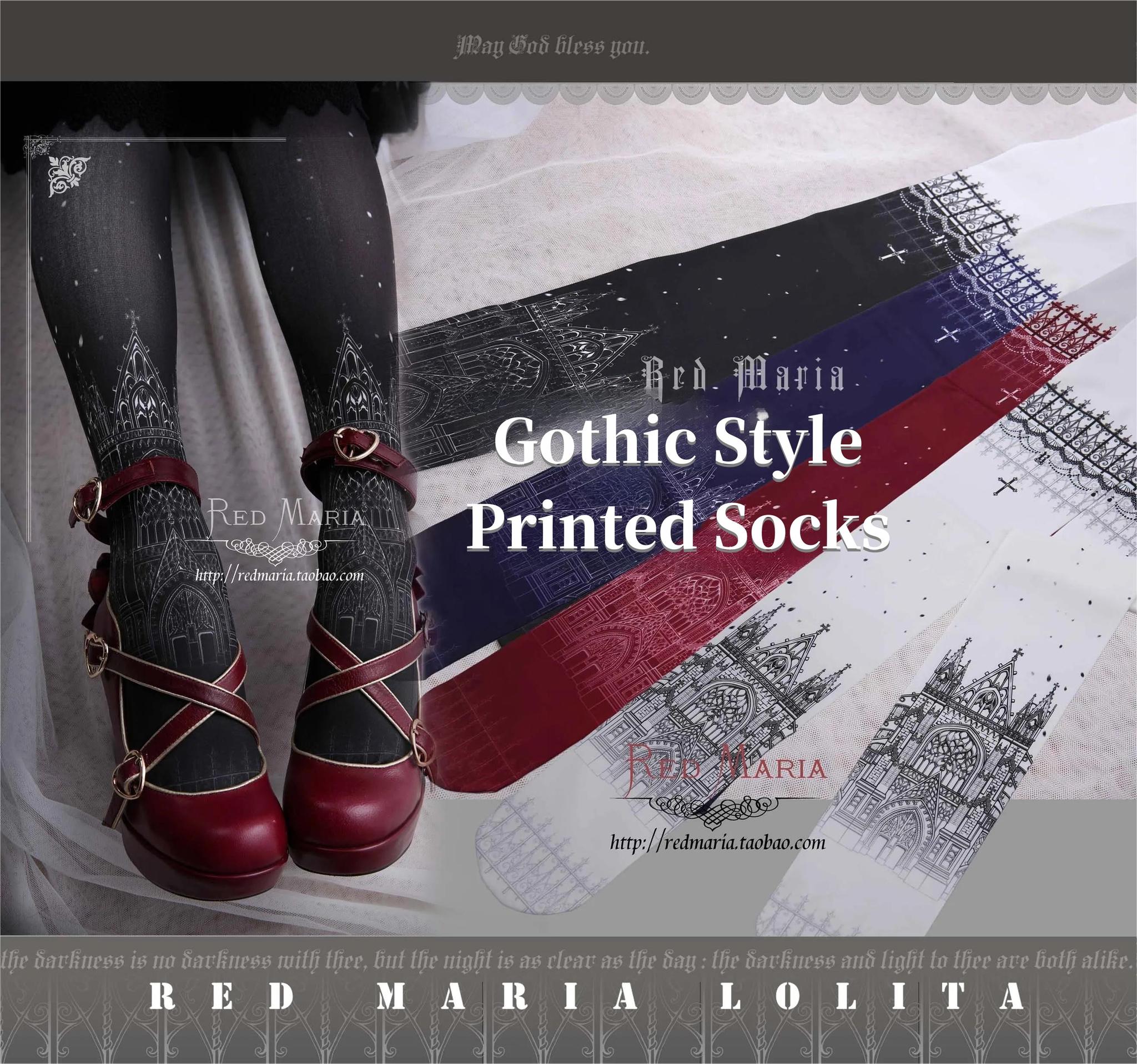 Church Print Gothic Lolita Tights - image 3