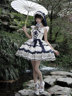 Blue and White Porcelain Corset Waist Lolita JSK Dress with Tassel Bows - image 3