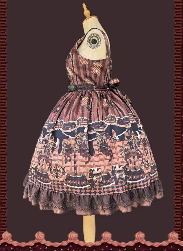Chocolate Carousel - Peter Pan Collar Old School Lolita JSK Dress, Carousel Print and Accessories - image 6