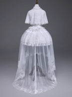 White Hime Lolita Elegant JSK Dress Cape Brooch and High-Low Overlay Set - image 2
