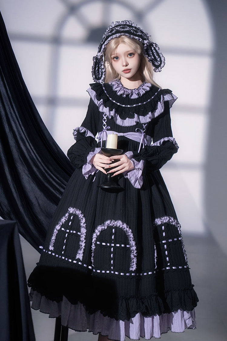 Twin Lilian - Round Collar Long Sleeves Double-Layered Ruffled Bow Lace-Up Gothic Lolita Dress - image 7