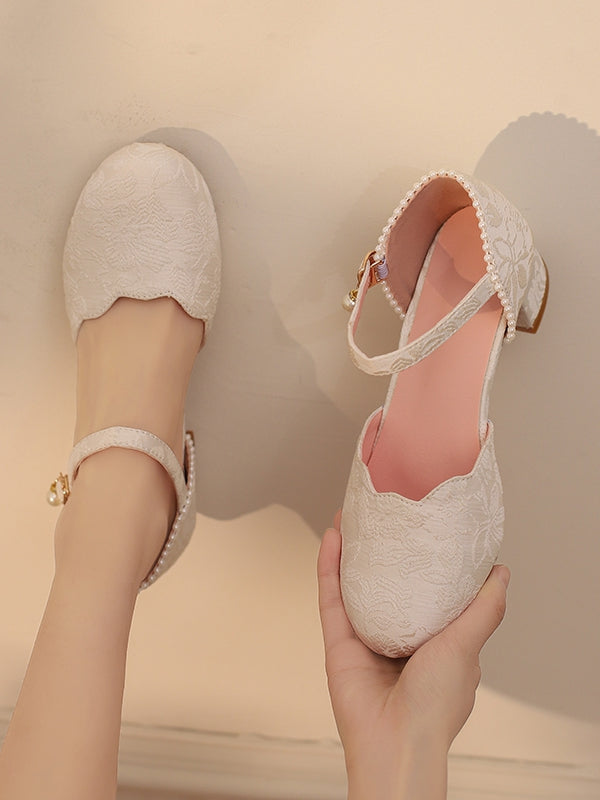 Qi Lolita Scalloped Satin Heel Sandals with Pearl Beads - image 8
