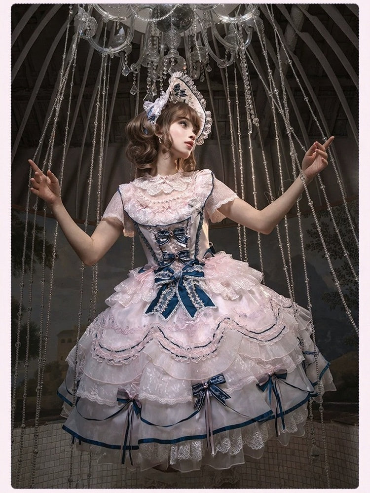 Sweet Bowknot and Embroidery JSK Dress with Lace Trim and Overlay - image 3