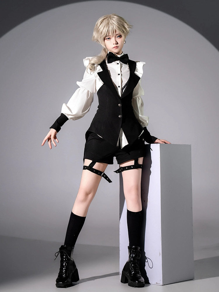 Gothic Tailcoat Waistcoat with Pompoms and Back Lacing - Shi Zhi Mao - image 5