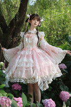 Spring Entwined with Cherry Clouds - Short Sleeves Embroidered Bow Lace Sweet Lolita Dress - image 8