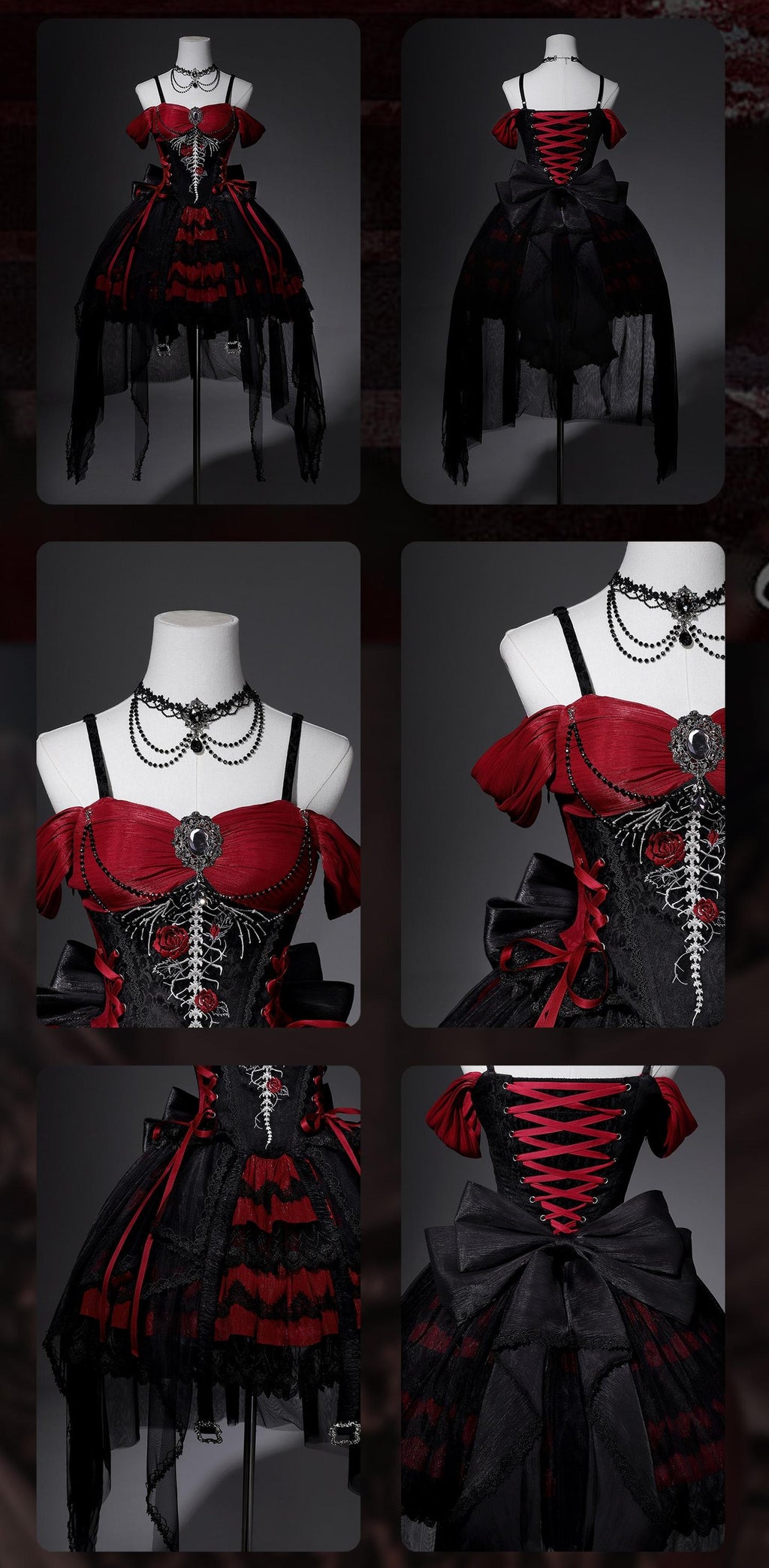 Eternal Thorn of the Dragonbone - Embroidered Gothic Lolita JSK Dress, Off-Shoulder and Accessories - image 4