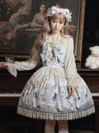Azure Rabbit-Print Bow JSK with Lace Blouse - image 2