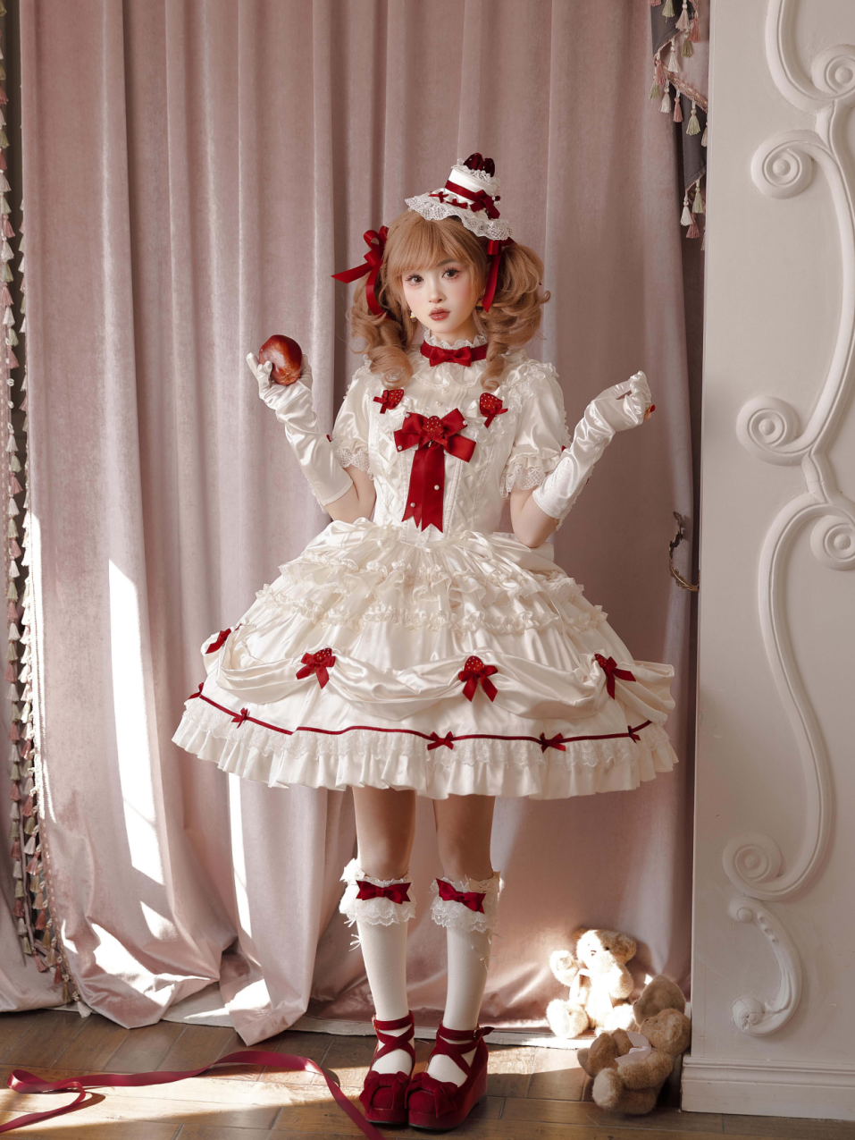 Paria Cream Strawberry Satin Lolita OP Dress and Accessories - image 5