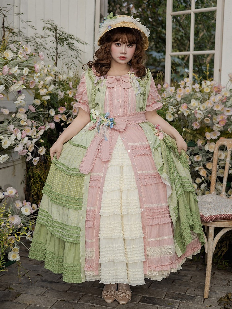 Green Layered-Ruffle Elegant Lolita Dress with Front Button Placket - image 14