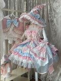 Pink and Blue High Waist Sweet Witchy Dress Lolita Jumper Skirt Full Set - image 1