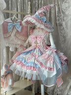 Pink and Blue High Waist Sweet Witchy Dress Lolita Jumper Skirt Full Set - image 1