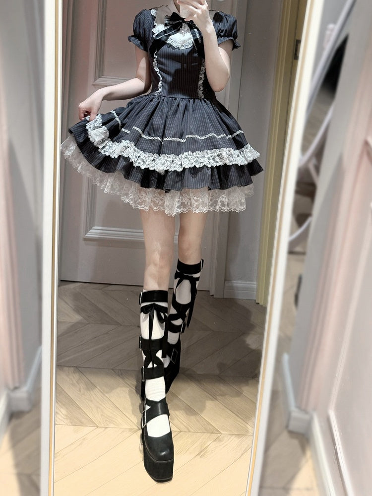 Gray Striped Lace OP Dress with Apron - image 3