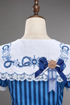 Antique Sailor Bear Blue Stripe Cropped Top Long Skirt Lolita Set - image 13