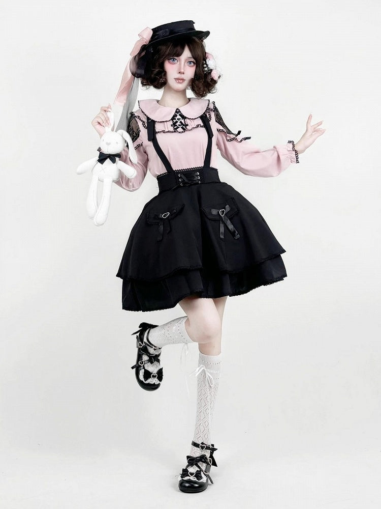 Rose Noir Peter Pan Collar Blouse with Lace Cutout Shoulders - AMAHAKAWA - image 7