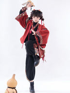 Black and Red Chinoiserie Shirt Pants and Outerwear Set - image 4
